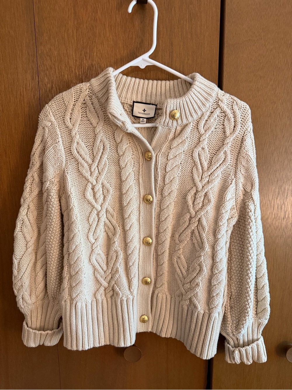 Tuckernuck Cardigan Colette Cotton Chunky Knit Cardigan Beige Medium
